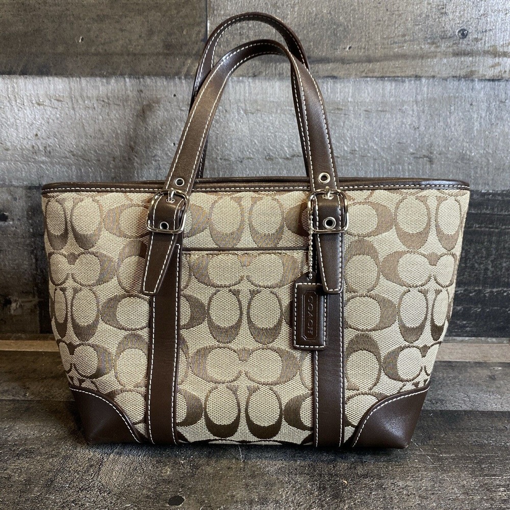 COACH Purse Signature Logo 12x7x4 Brown SMALL Satchel Tote 6043